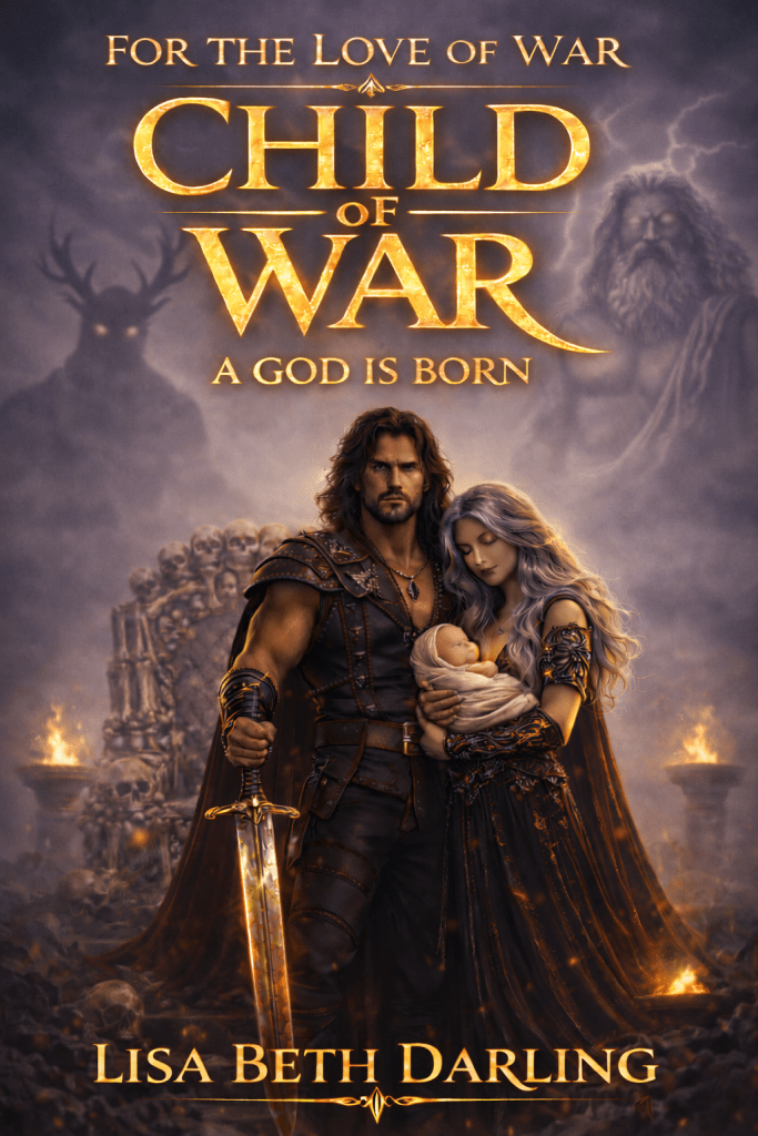 child of war a god is born ares stands ready to guard alena and newborn raven against zeus and cernunous who look on in the background