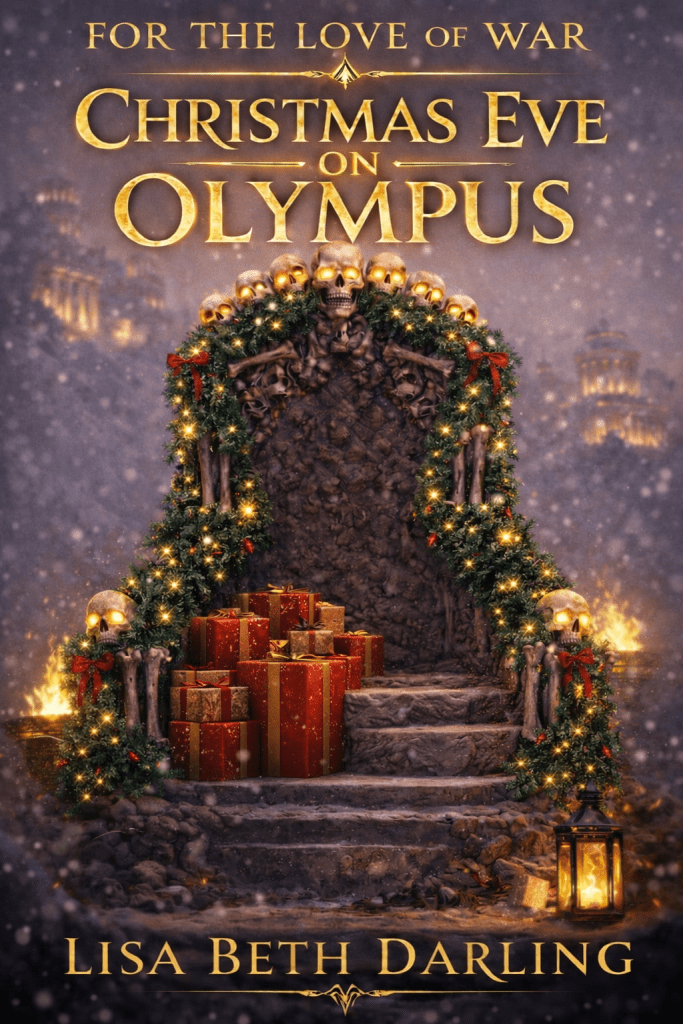 christmas eve on olympus ares throne of bones sits on snowy olympus laden with christmas presents