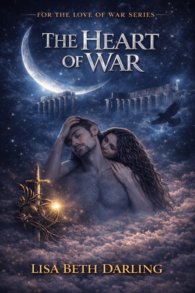 the heart of war book cover ares and alena embrace against the stars lisa beth darling